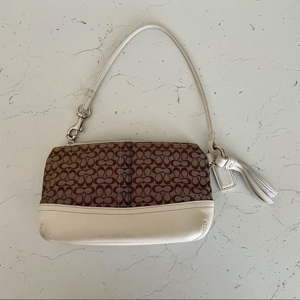 Coach Signature Canvas and White Wristlet Bag - Picture 2 of 8
